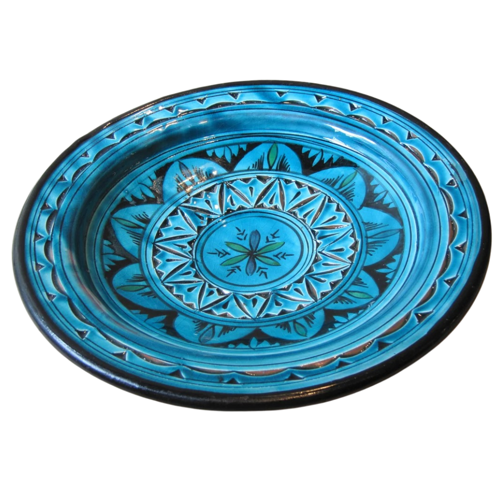 Hand Painted Moroccan Safi Pottery Plate with Traditional Blue Patterns Image 2