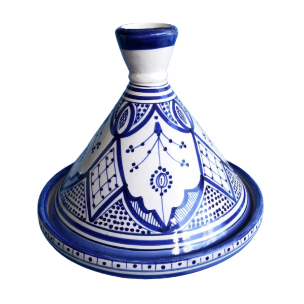 Handcrafted Moroccan Ceramic Tagine with Hand Painted Blue Design