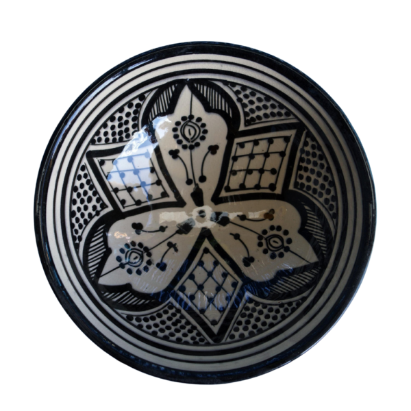 Hand Painted Moroccan Ceramic Soup Bowls with Black Geometric Design