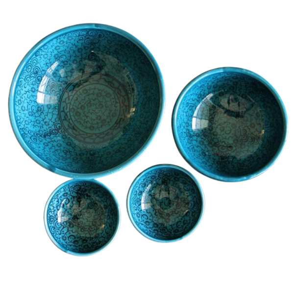 Set of 4 Hand Painted Moroccan Ceramic Bowls – Jade Green Traditional Design