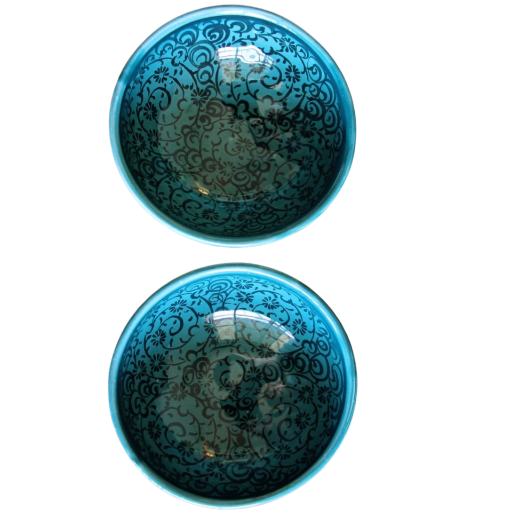Set of 4 Hand Painted Moroccan Ceramic Bowls – Jade Green Traditional Design Image 3