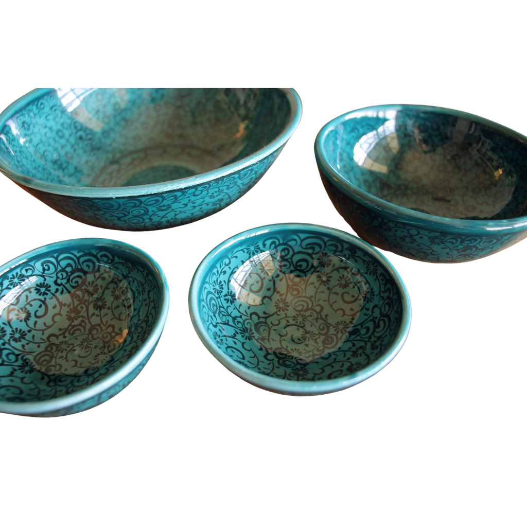Set of 4 Hand Painted Moroccan Ceramic Bowls – Jade Green Traditional Design Image 4