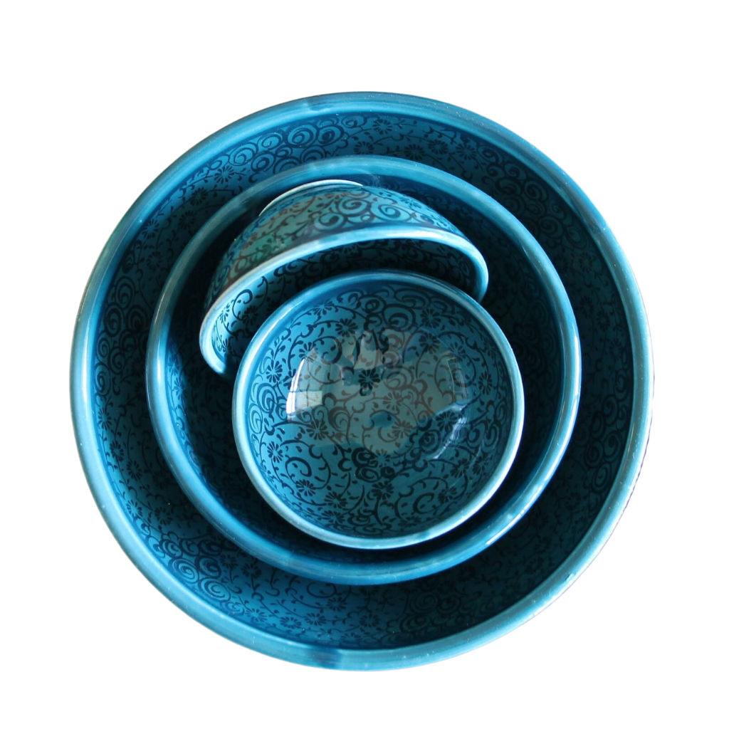 Set of 4 Hand Painted Moroccan Ceramic Bowls – Jade Green Traditional Design Image 5