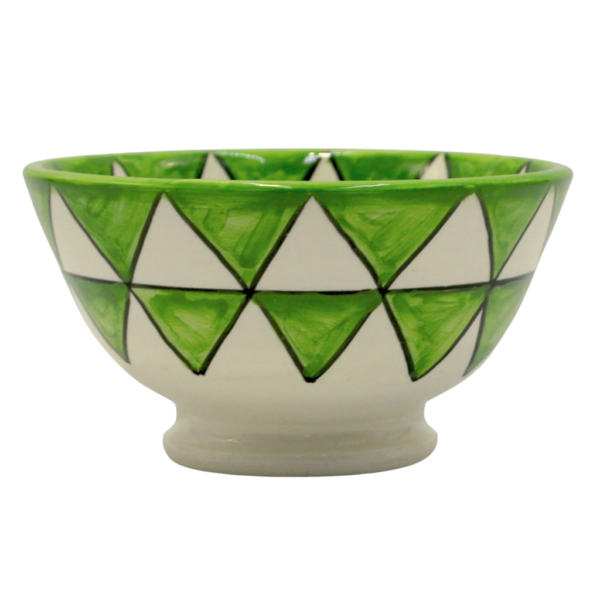 Hand Painted Moroccan Ceramic Bowl with Lime Green Triangle Design