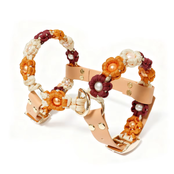 Braided Floral Small Dog Harness with Adjustable Buckles and D Ring