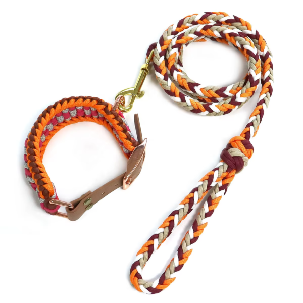 Braided Two Piece Dog Collar and Leash Set with Metal Hardware