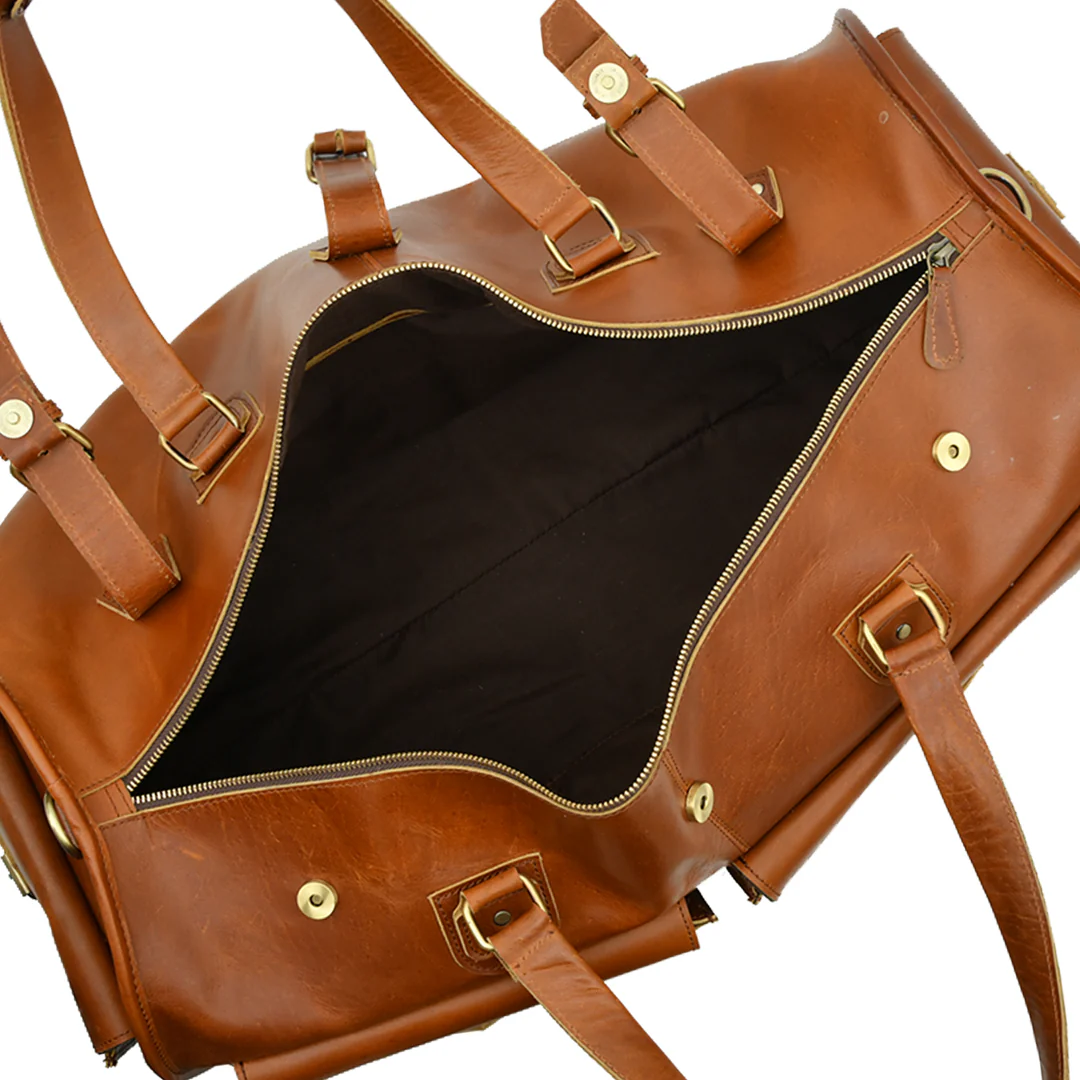 Handcrafted Full Grain Leather Duffle Bag, Large Weekend Holdall, Tan Brown Image 9