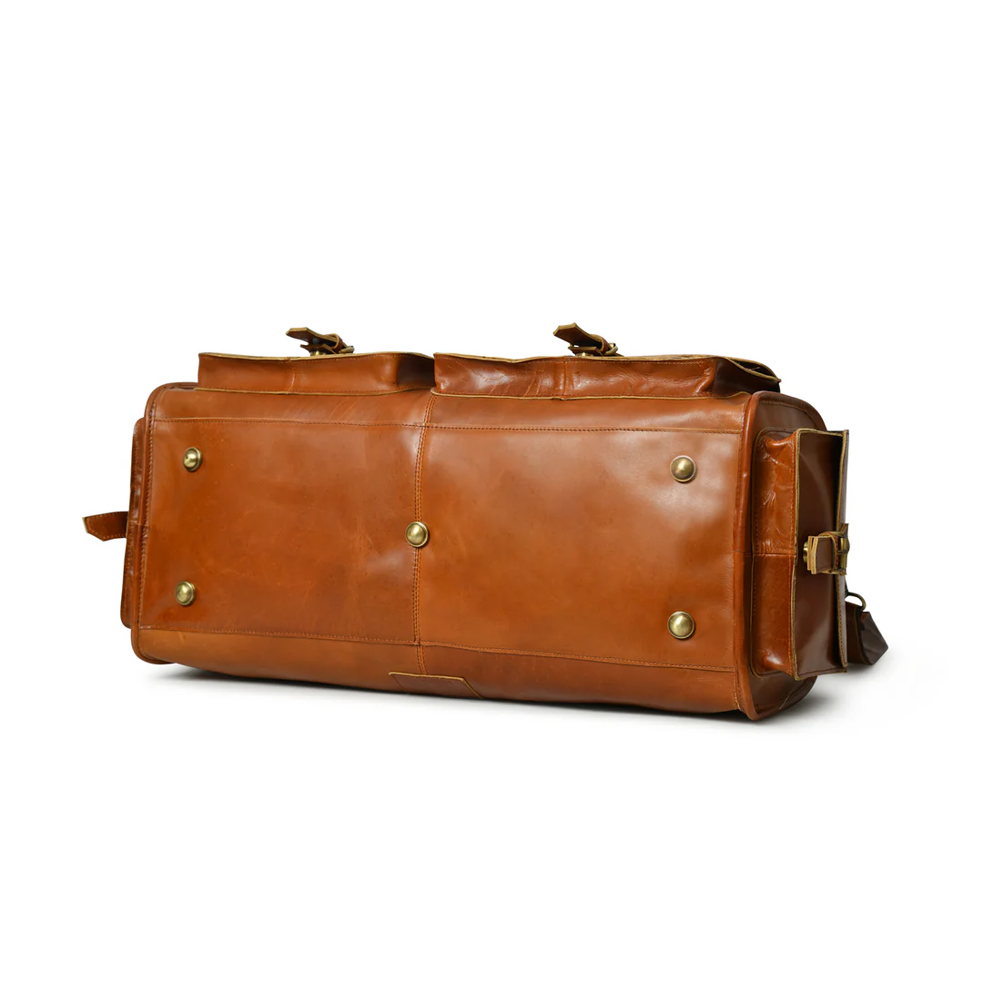 Handcrafted Full Grain Leather Duffle Bag, Large Weekend Holdall, Tan Brown Image 11