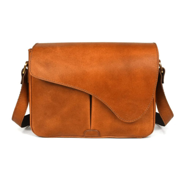 Modern Asymmetric Leather Crossbody Satchel, Tan Brown, Women’s