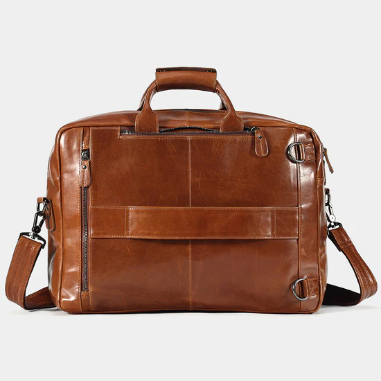 Convertible Full Grain Leather Backpack Briefcase Cognac Brown Multi Pocket Laptop Bag Image 7