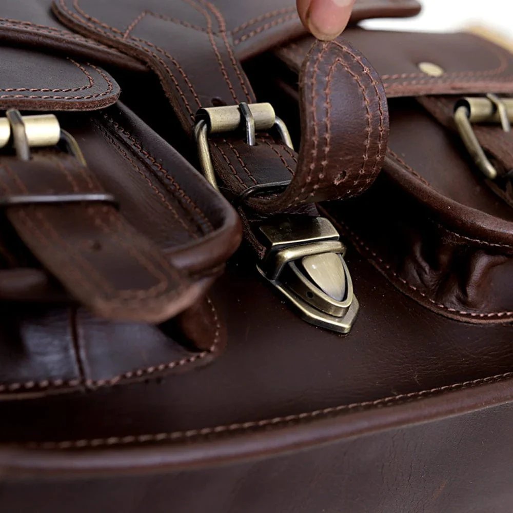 Handcrafted Ebony Brown Leather Crossbody Satchel, Multi‑Pocket Bag for Women Image 8