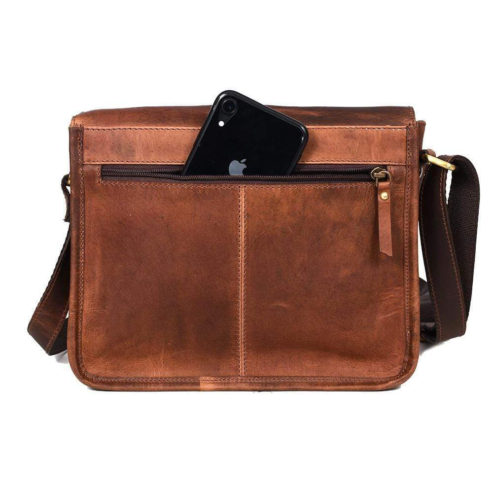 Mabel Handcrafted Full‑Grain Leather Crossbody Satchel, Vintage Brown, Multi‑Pocket Image 6