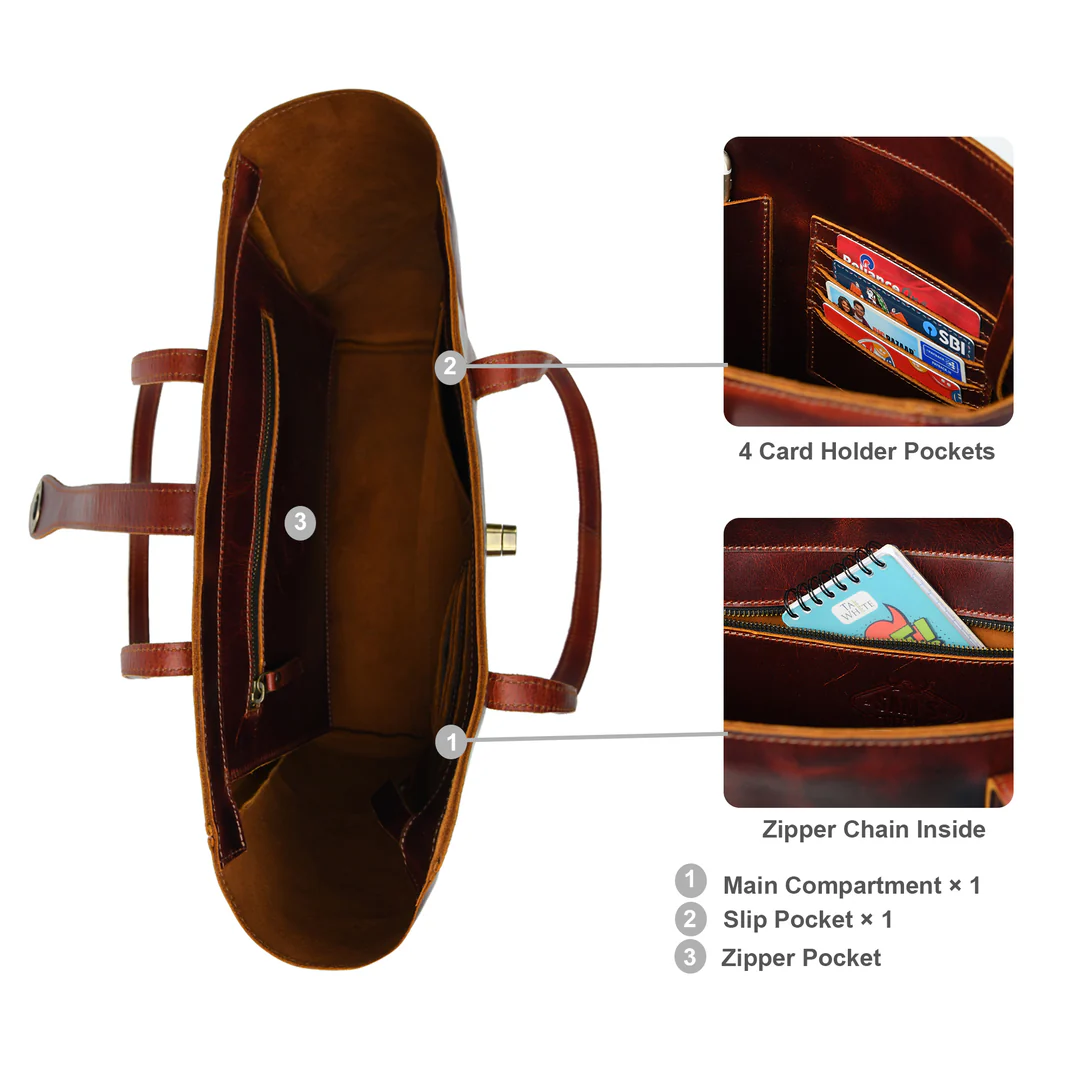 Classic Full Grain Leather Tote Bag, Deep Oxblood Red Shoulder Bag Image 5