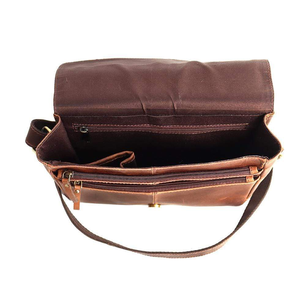 Mabel Handcrafted Full‑Grain Leather Crossbody Satchel, Vintage Brown, Multi‑Pocket Image 5