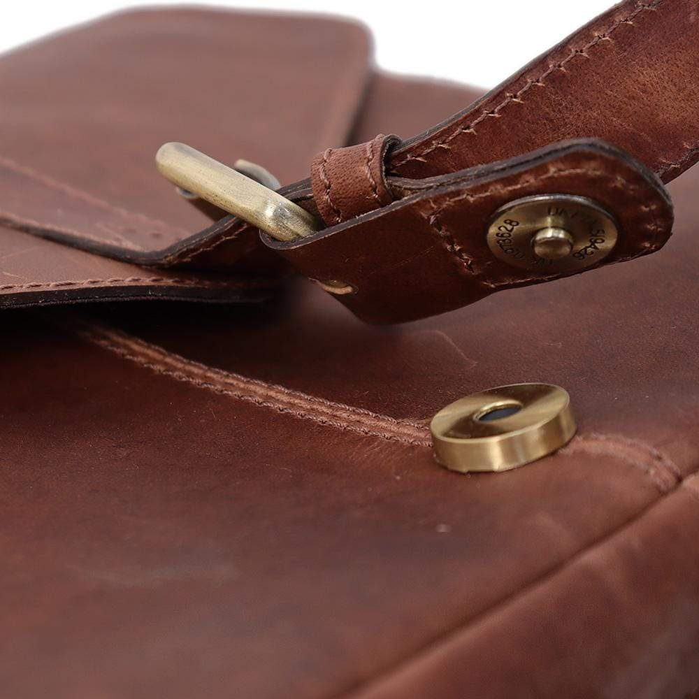 Mabel Handcrafted Full‑Grain Leather Crossbody Satchel, Vintage Brown, Multi‑Pocket Image 8