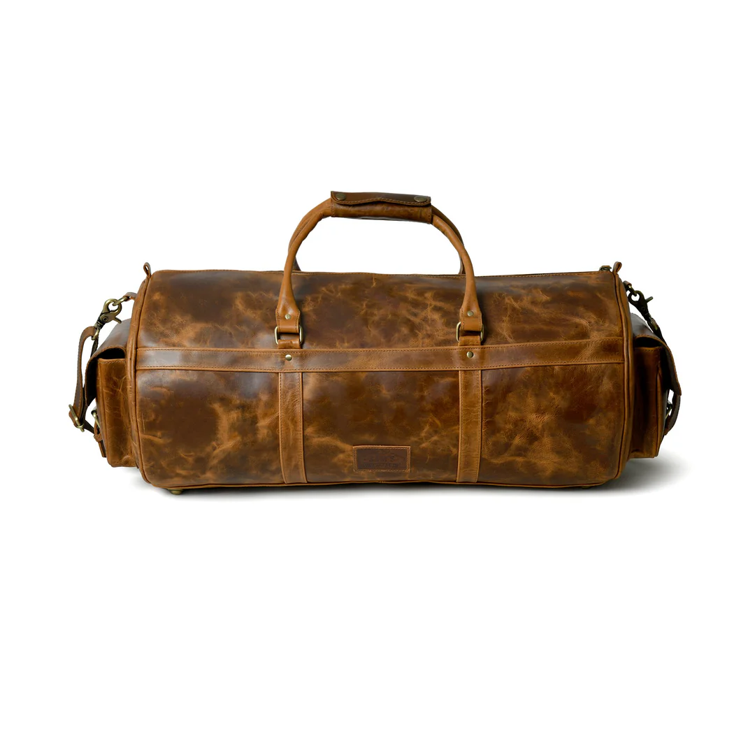 Rugged Full Grain Leather Overnight Bag, Vintage Brown Travel Duffle Image 5