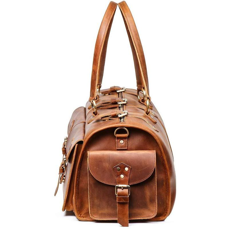 Handcrafted Full Grain Leather Duffle Bag, Large Weekend Holdall, Tan Brown Image 2