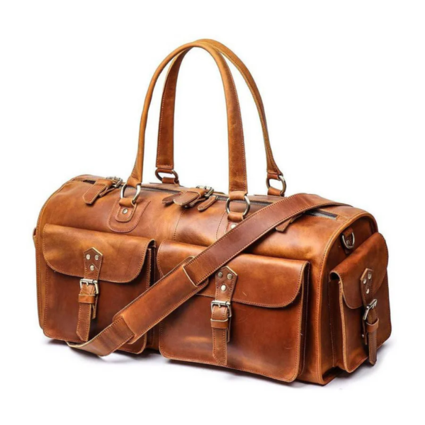 Handcrafted Full Grain Leather Duffle Bag, Large Weekend Holdall, Tan Brown