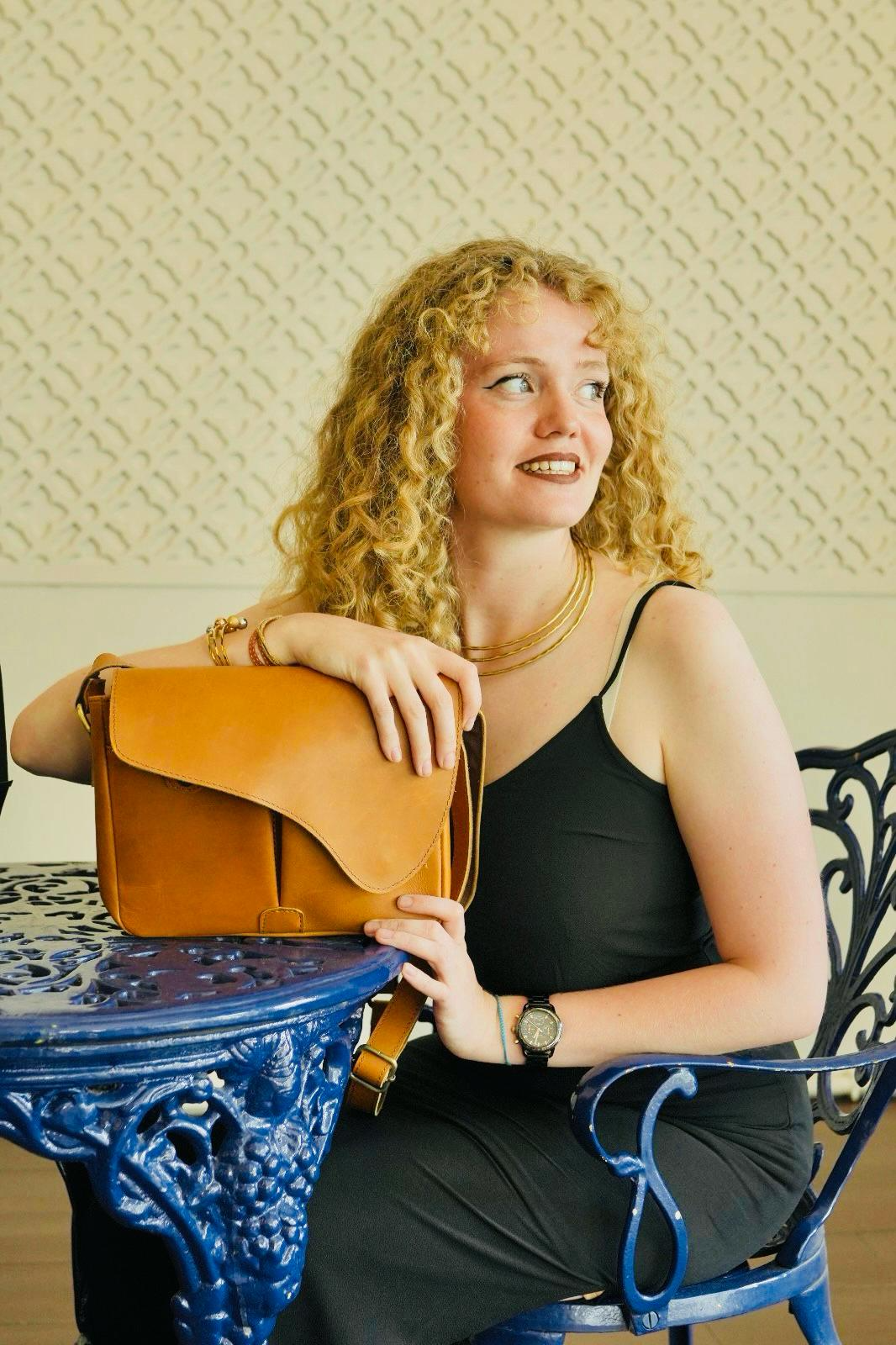 Modern Asymmetric Leather Crossbody Satchel, Tan Brown, Women’s Image 5