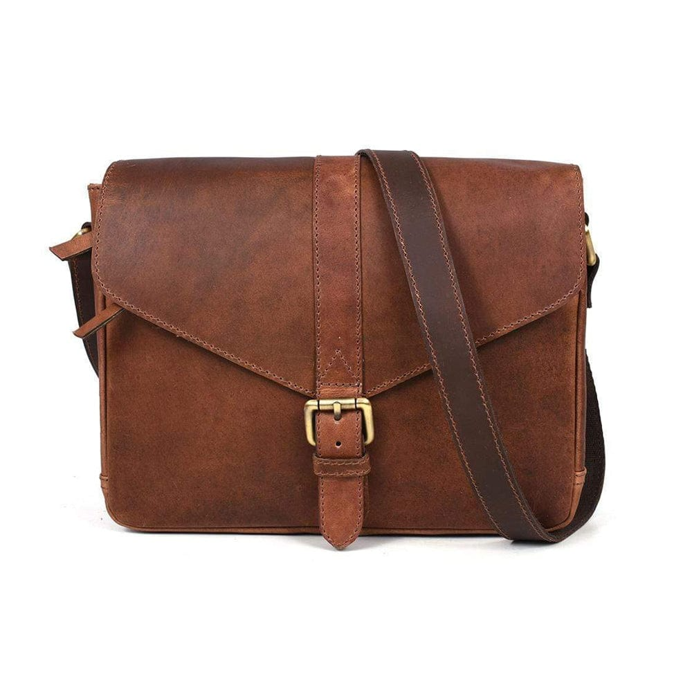 Mabel Handcrafted Full‑Grain Leather Crossbody Satchel, Vintage Brown, Multi‑Pocket