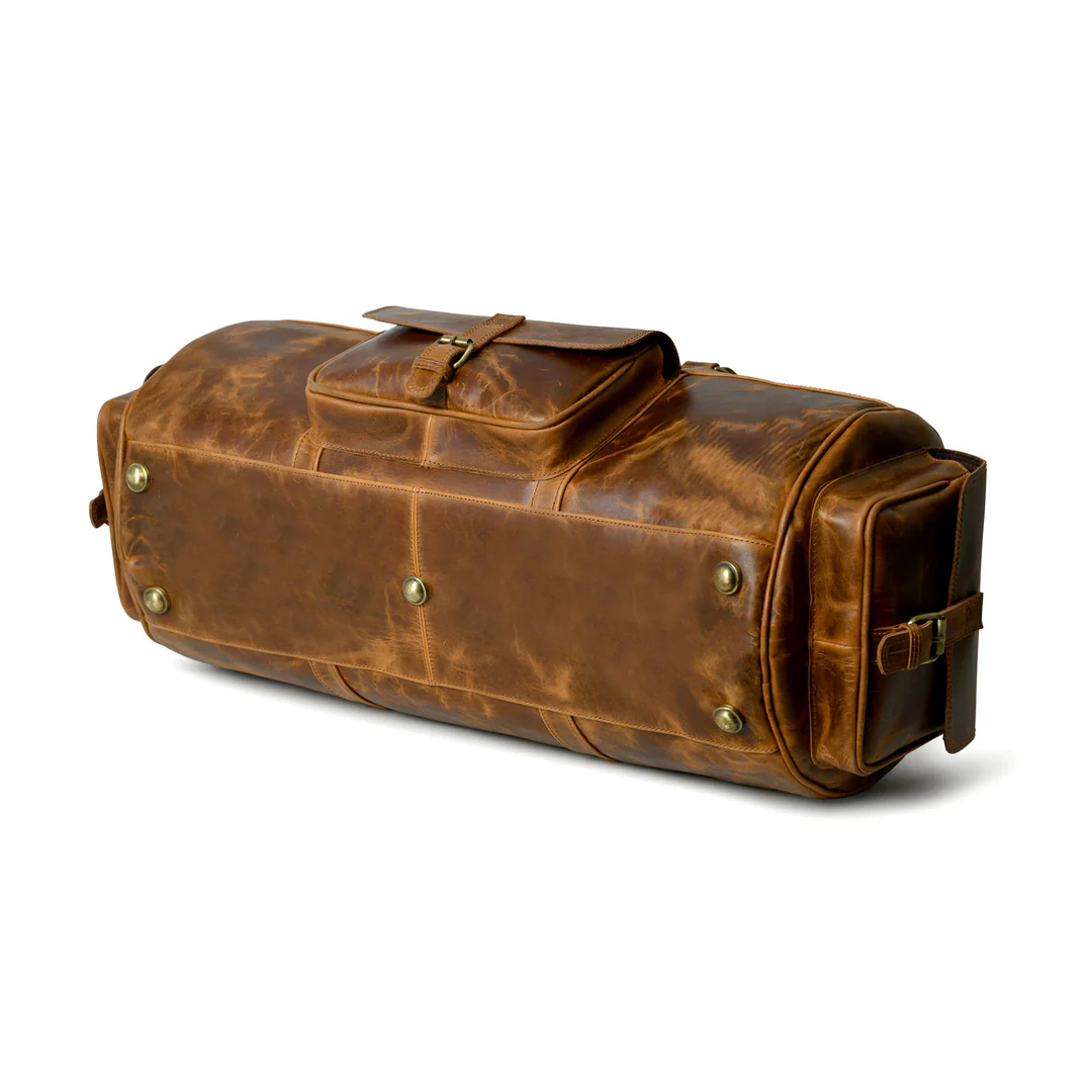 Rugged Full Grain Leather Overnight Bag, Vintage Brown Travel Duffle Image 6
