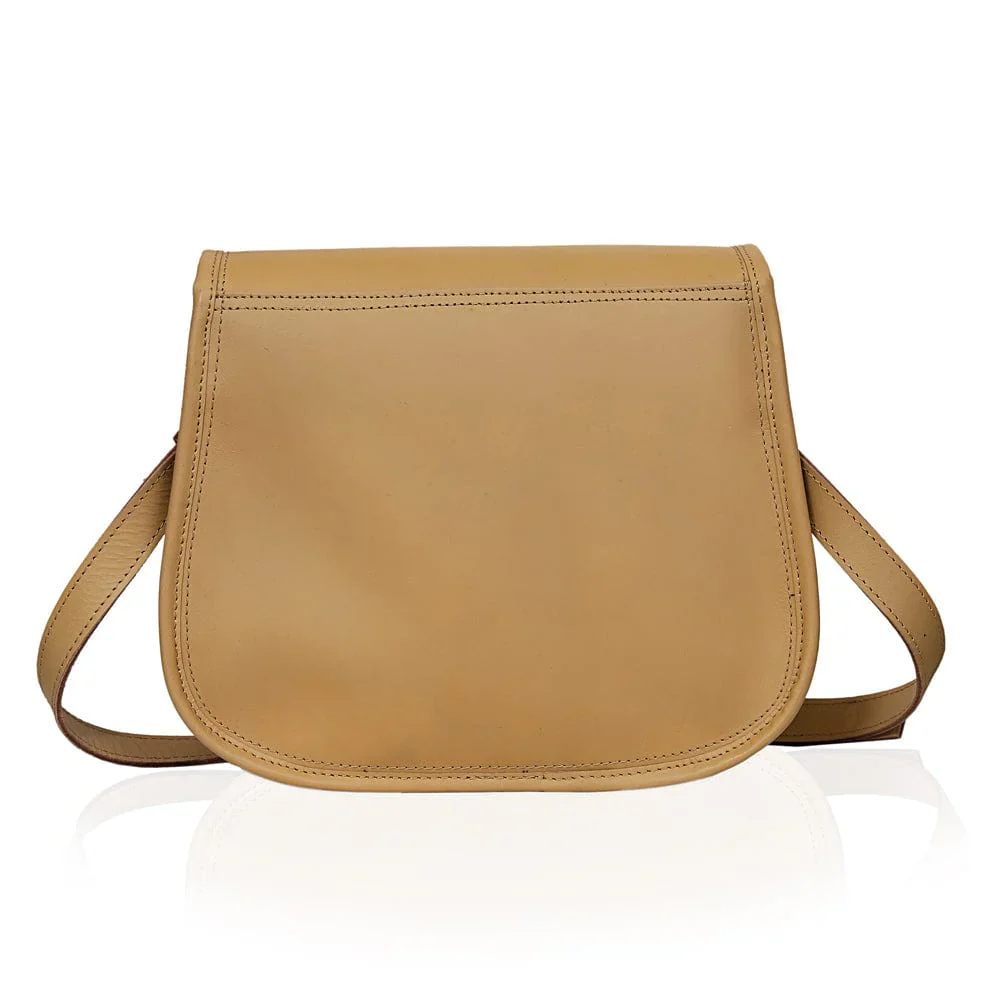 Handcrafted Leather Messenger Crossbody Bag, Vintage Tan Multi‑Pocket Satchel for Women Image 5