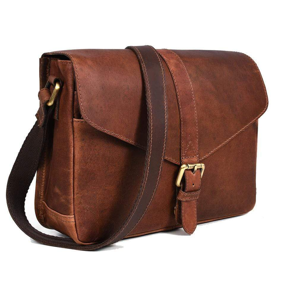 Mabel Handcrafted Full‑Grain Leather Crossbody Satchel, Vintage Brown, Multi‑Pocket Image 2