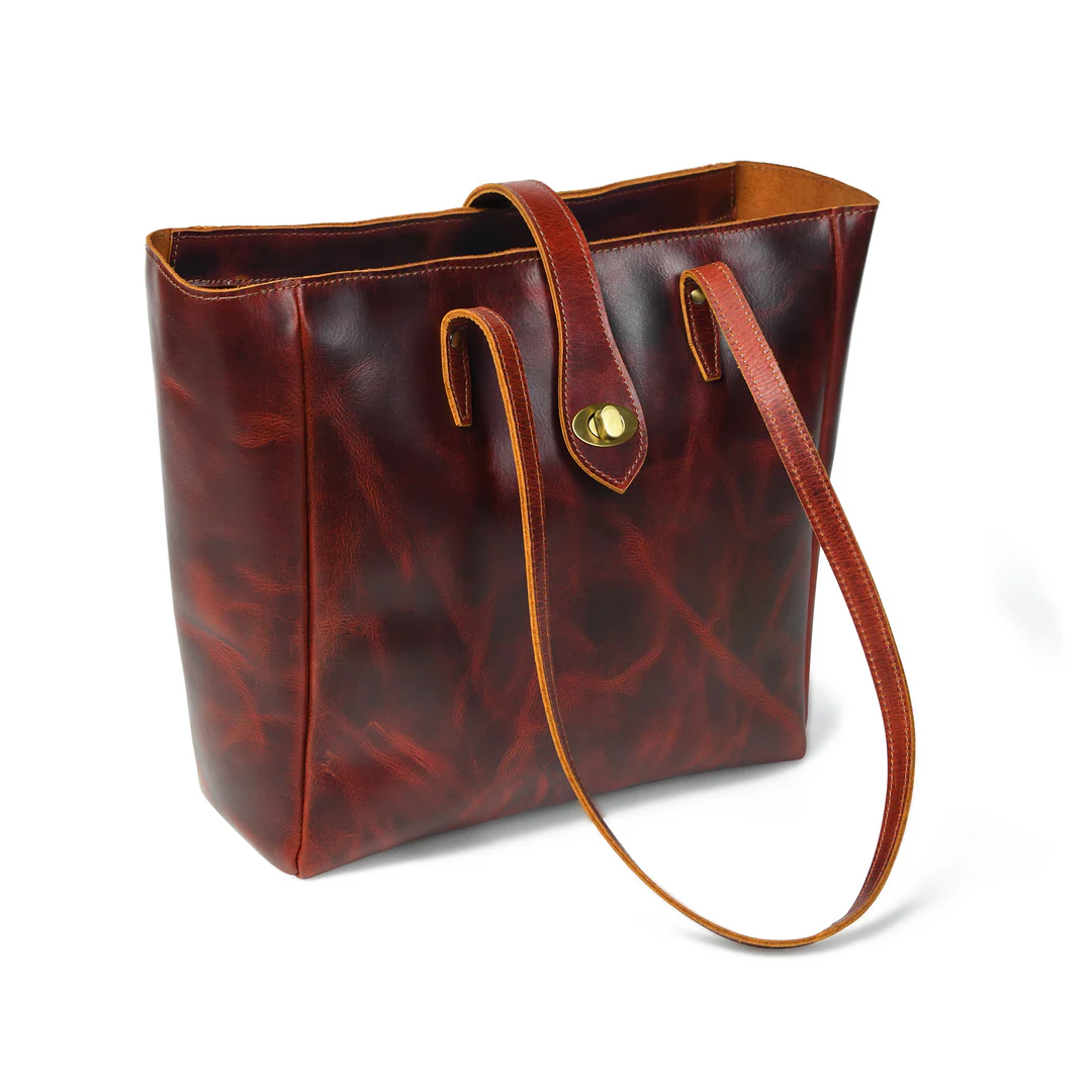 Classic Full Grain Leather Tote Bag, Deep Oxblood Red Shoulder Bag Image 3