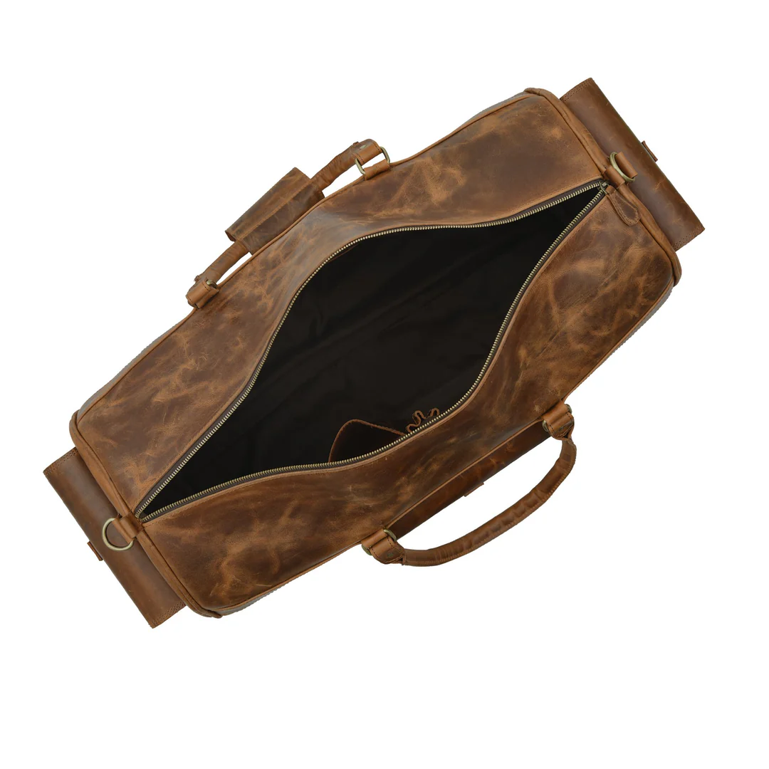 Rugged Full Grain Leather Overnight Bag, Vintage Brown Travel Duffle Image 7
